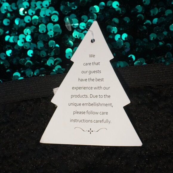 Love on a Hanger Dark Green Sequin Silver Tinsel Red Bow Christmas Skirt Medium - Picture 6 of 7